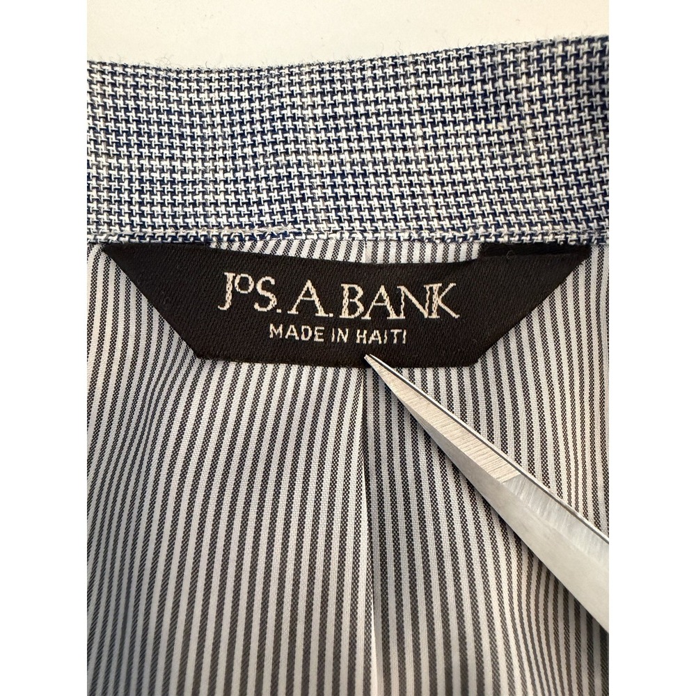 Jos A Bank 46L Blazer Linen Wool Blue Mini Plaid Checked Sport Coat Suit Jacket - Picture 4 of 10